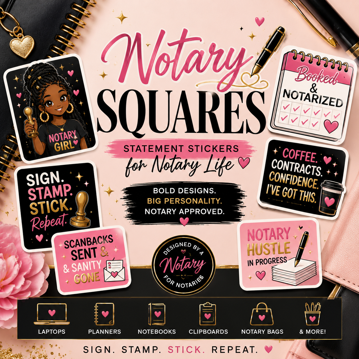Notary Squares ✍🏽 | Statement Stickers for Notary Life