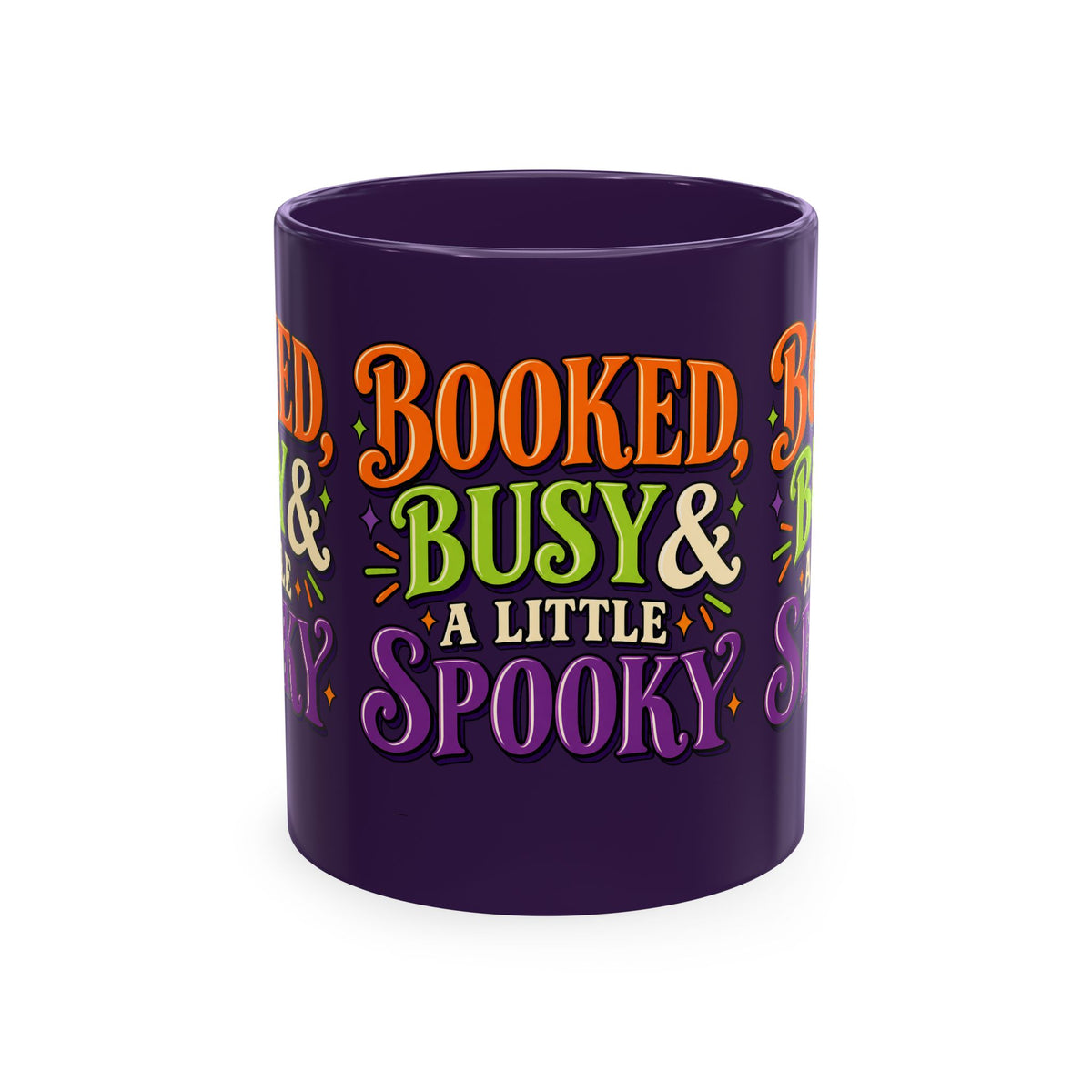 Booked, Busy & a Little Spooky Mug — Halloween Book Lover Coffee Cup