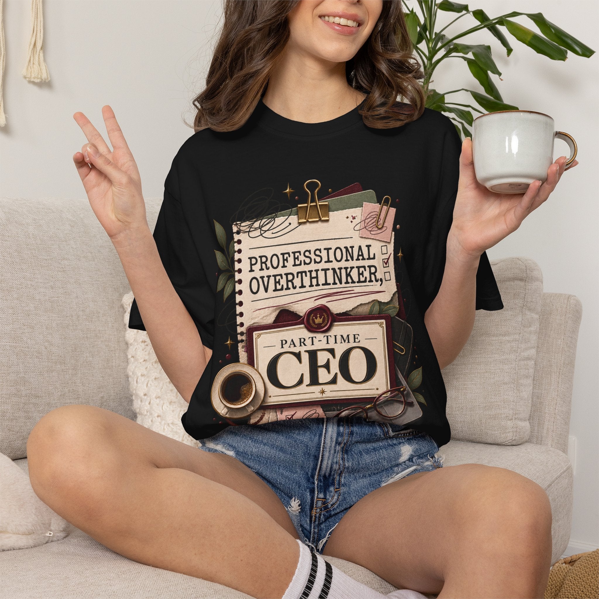 Professional Overthinker Part-Time CEO T-Shirt | Funny Small Business Owner Graphic Tee | Entrepreneur Gift | Garment-Dyed Shirt
