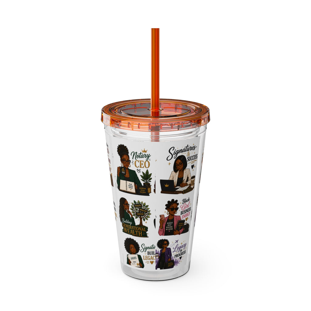 16 oz Acrylic Tumbler – Black Girl Business Energy Collection | Double-Wall Entrepreneur Cup with Straw