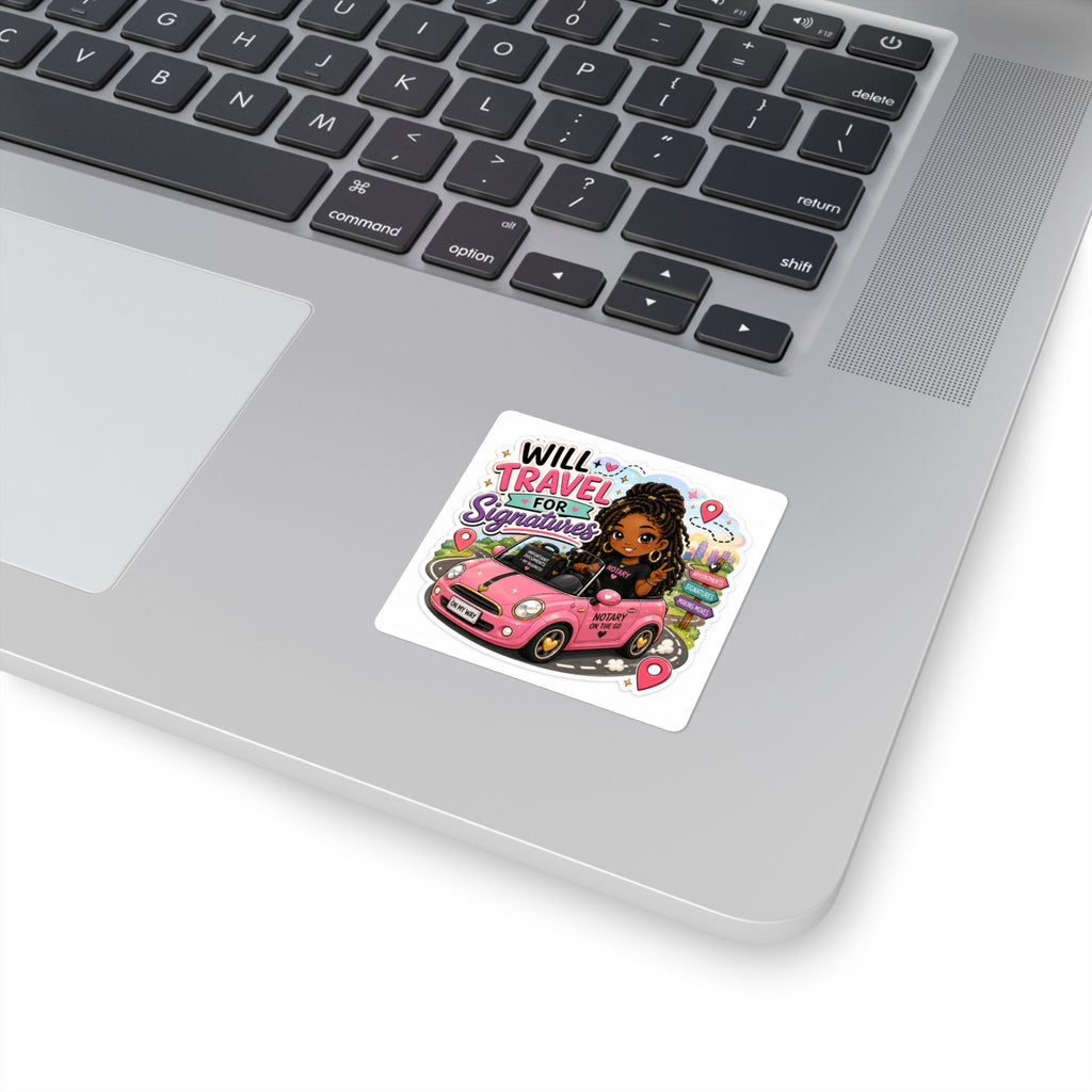 Will Travel for Signatures Square Sticker | Mobile Notary Vinyl Decal