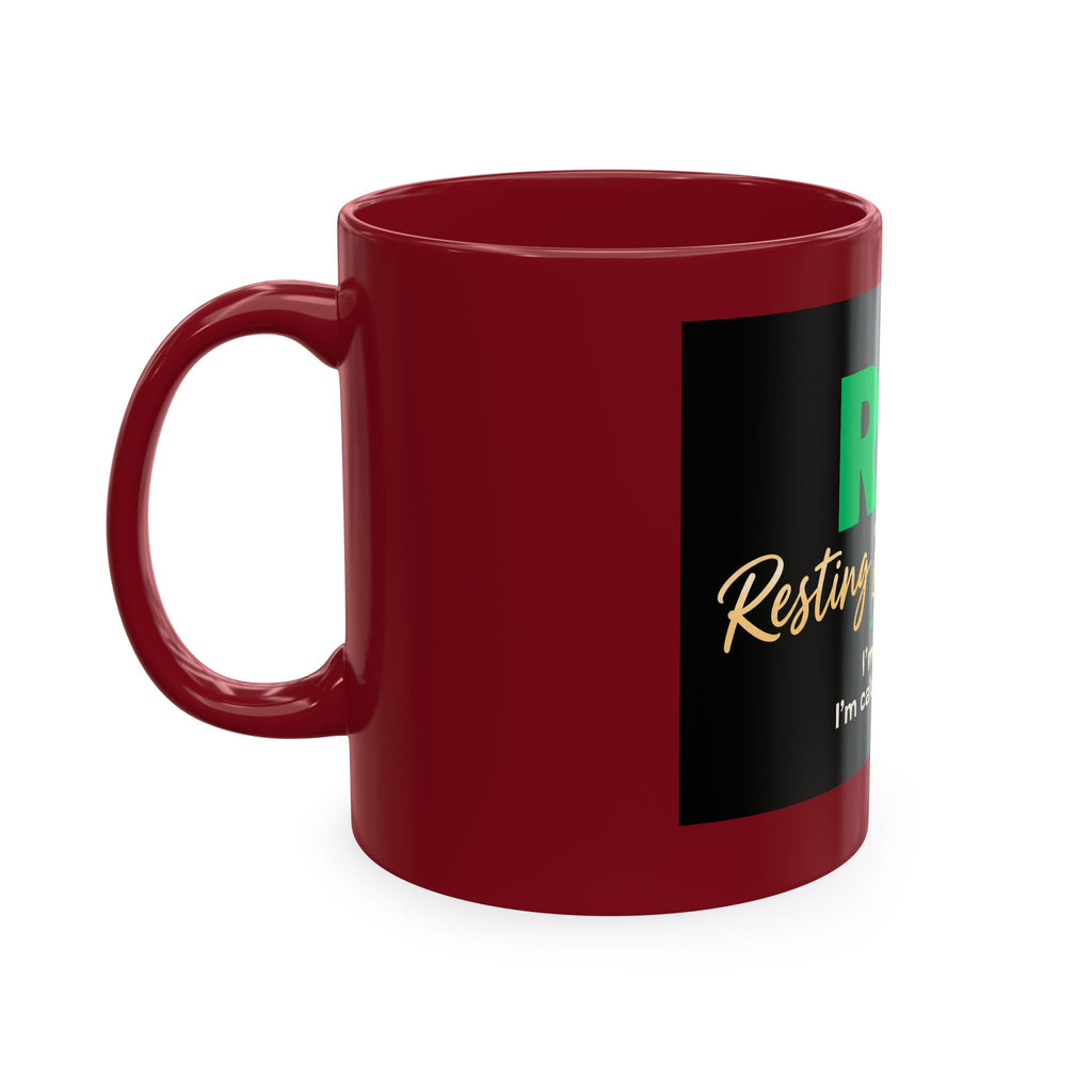 Resting Business Face Cursive Ceramic Mug — "RBF: I'm not mad. I'm calculating profit."