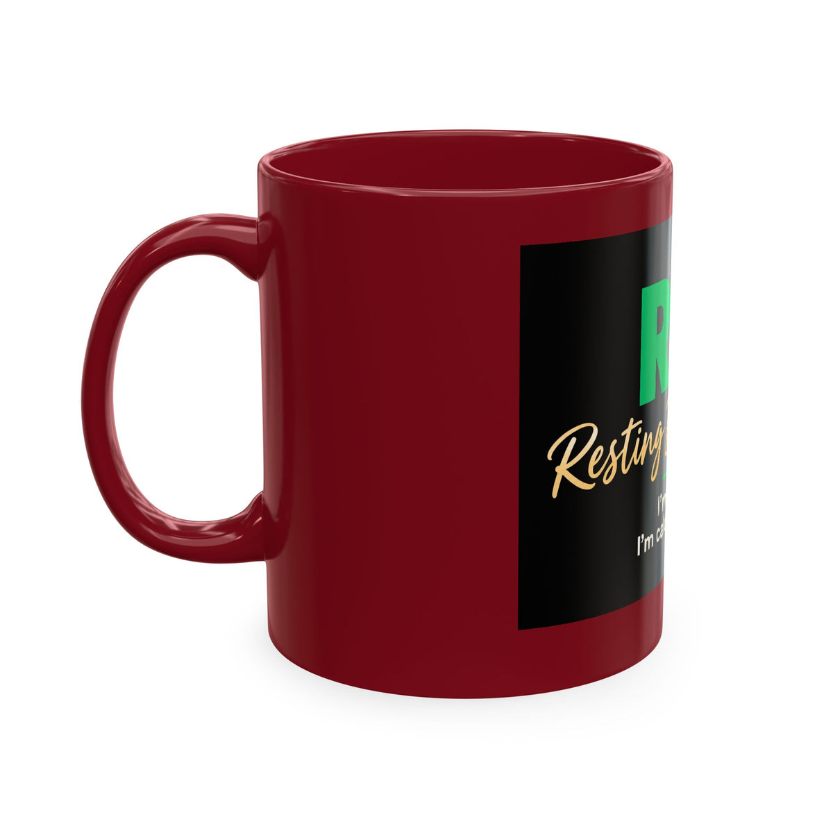 Resting Business Face Cursive Ceramic Mug — "RBF: I'm not mad. I'm calculating profit."