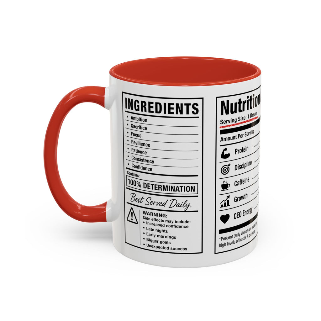 Entrepreneur Nutrition Facts Accent Coffee Mug | CEO Motivation Coffee Cup (11oz, 15oz)