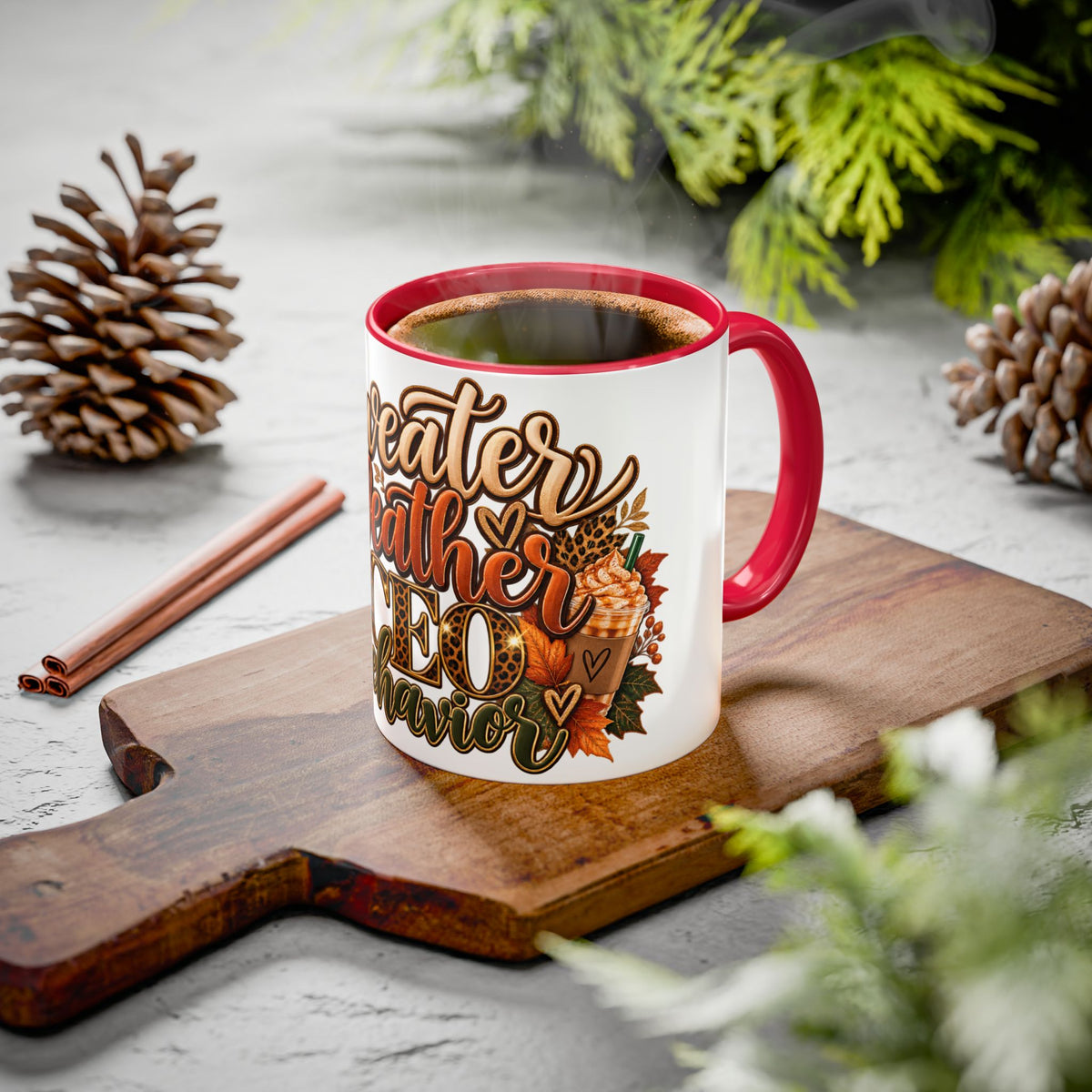 Sweater Weather & CEO Behavior Mug – Fall Pumpkin Latte Seasonal Coffee Cup (11oz/15oz)