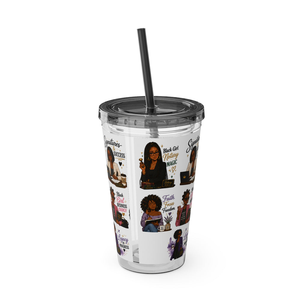 16 oz Acrylic Tumbler – Black Girl Business Energy Collection | Double-Wall Entrepreneur Cup with Straw