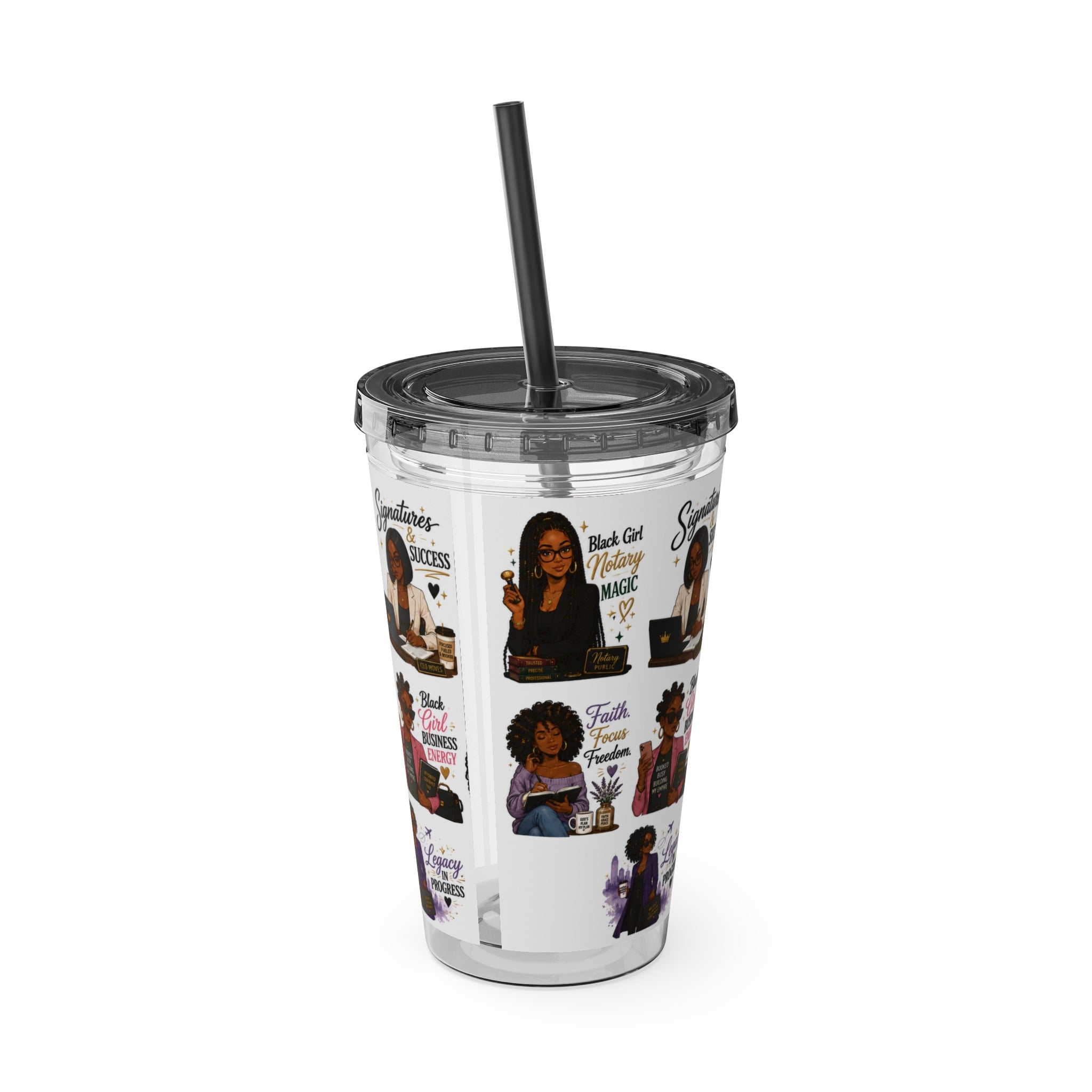 16 oz Acrylic Tumbler – Black Girl Business Energy Collection | Double-Wall Entrepreneur Cup with Straw