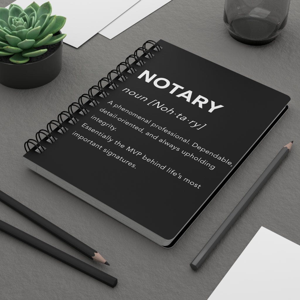 📓 Notary Definition Spiral Journal | Minimalist Notary Notebook | Loan Signing Agent Planner | Professional Notary Gift | Black & White Journal