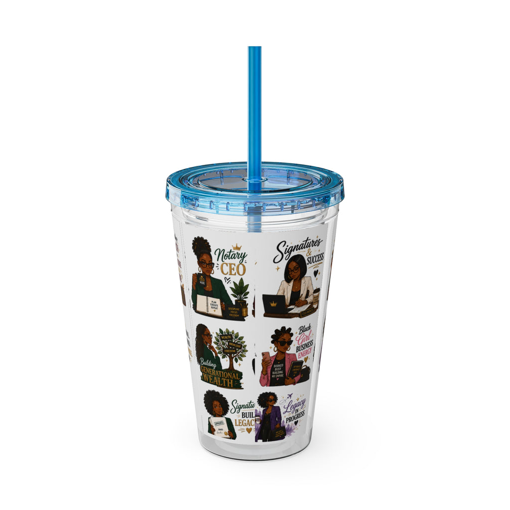 16 oz Acrylic Tumbler – Black Girl Business Energy Collection | Double-Wall Entrepreneur Cup with Straw