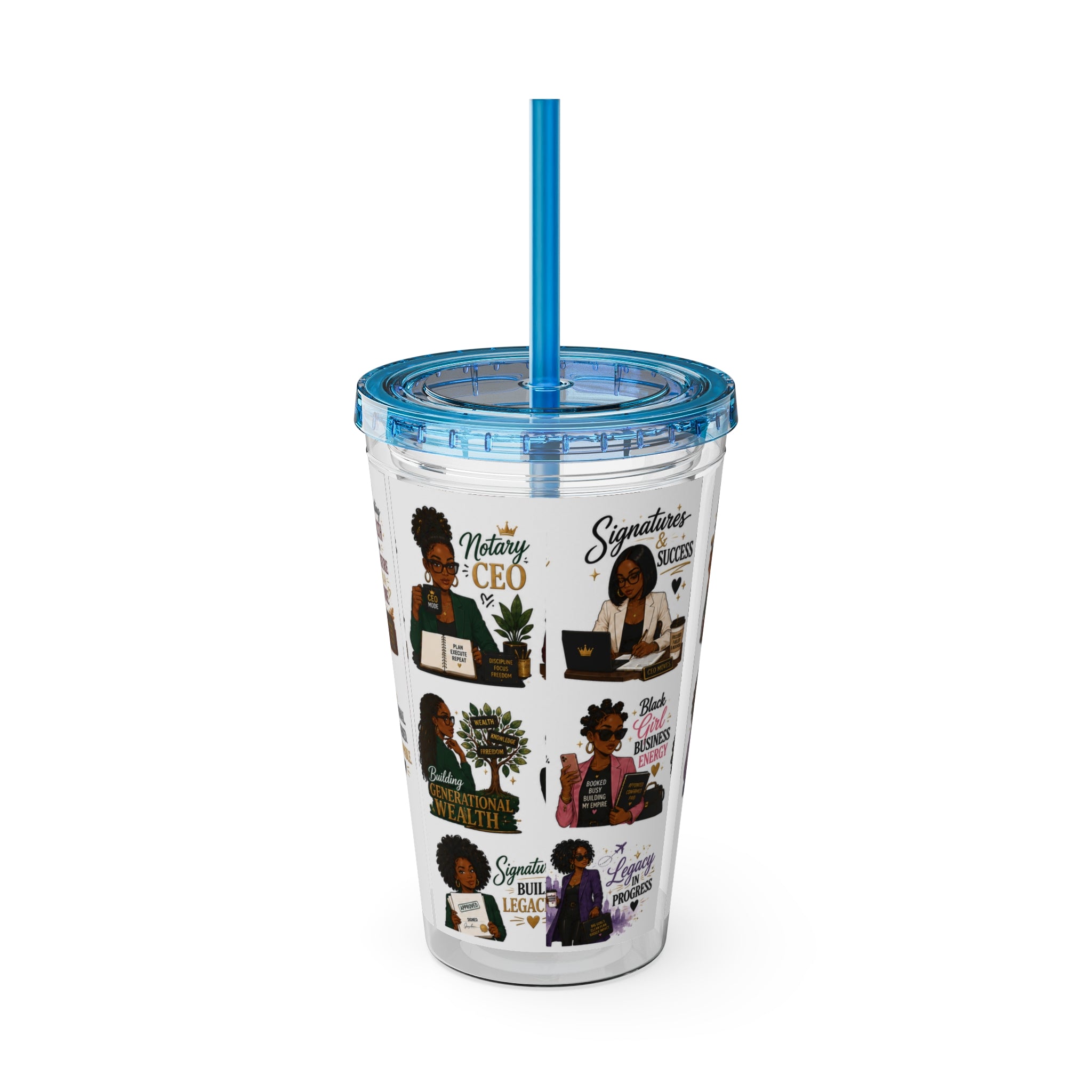 16 oz Acrylic Tumbler – Black Girl Business Energy Collection | Double-Wall Entrepreneur Cup with Straw