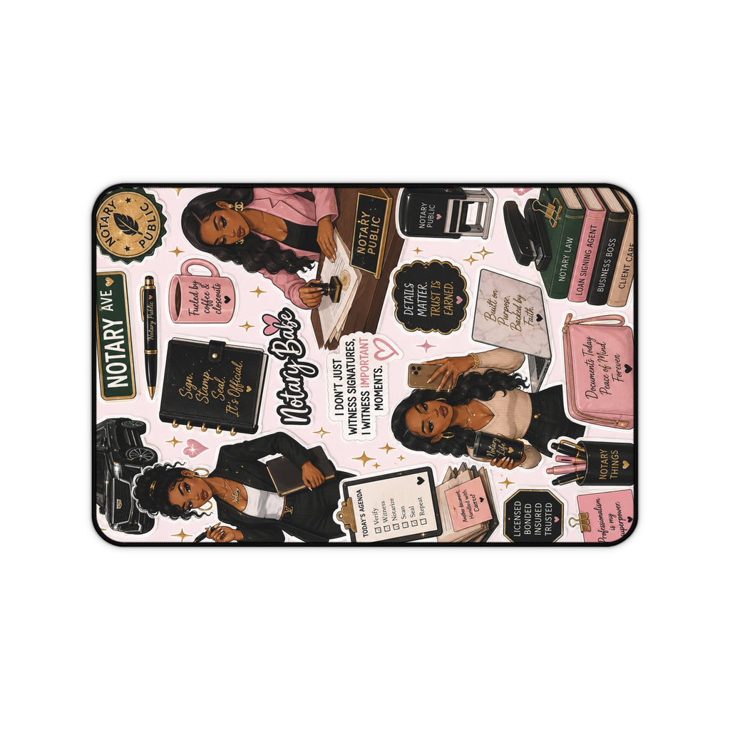 Notary Life Desk Mat | Cute Sticker Collage Office Mouse Pad for Notary Public Professionals