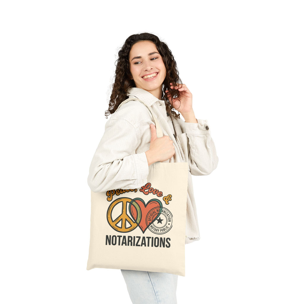 Peace, Love & Notarizations Canvas Tote Bag ☮️❤️🖋️