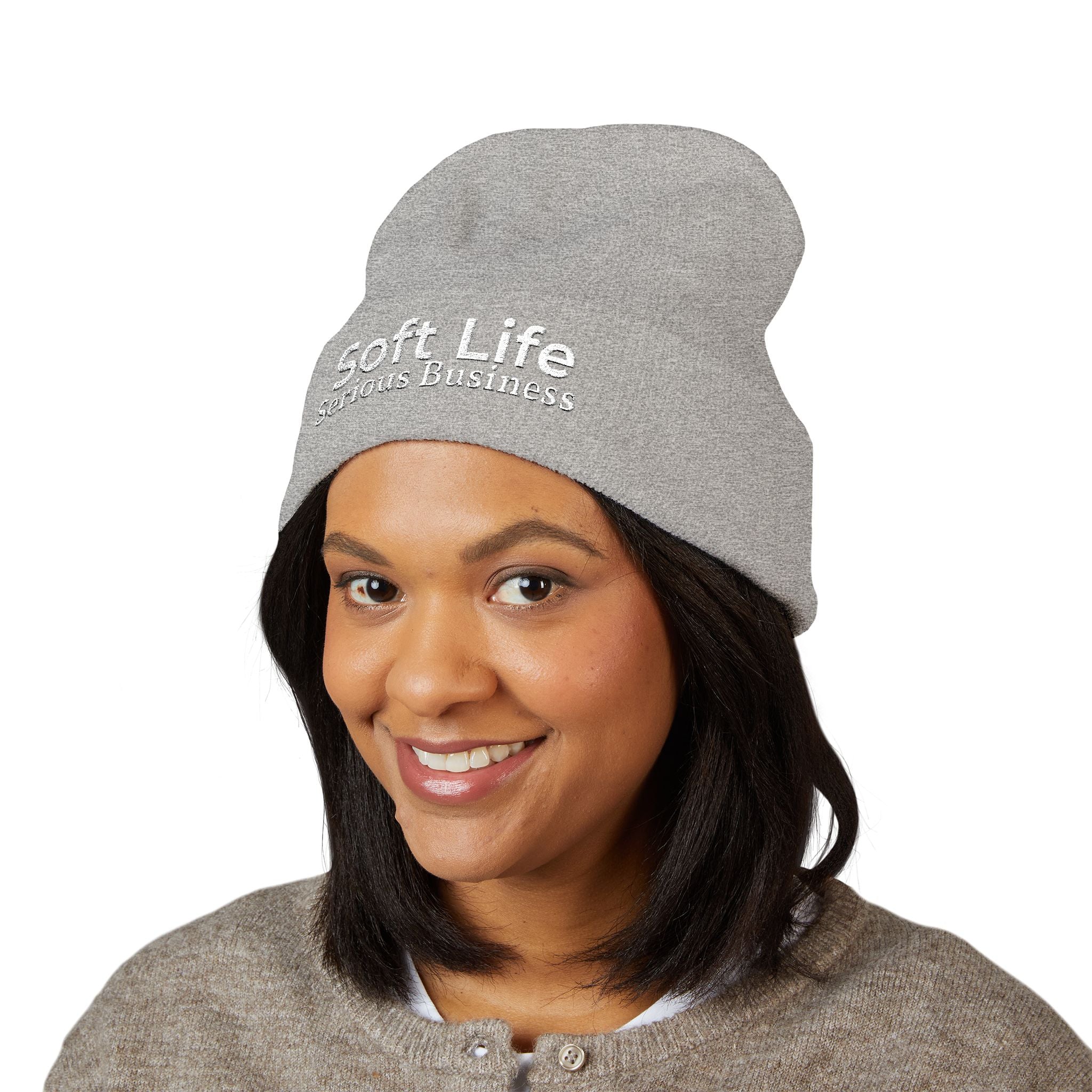 Soft Life. Serious Business. Embroidered Cuffed Beanie | Cozy Entrepreneur Winter Hat