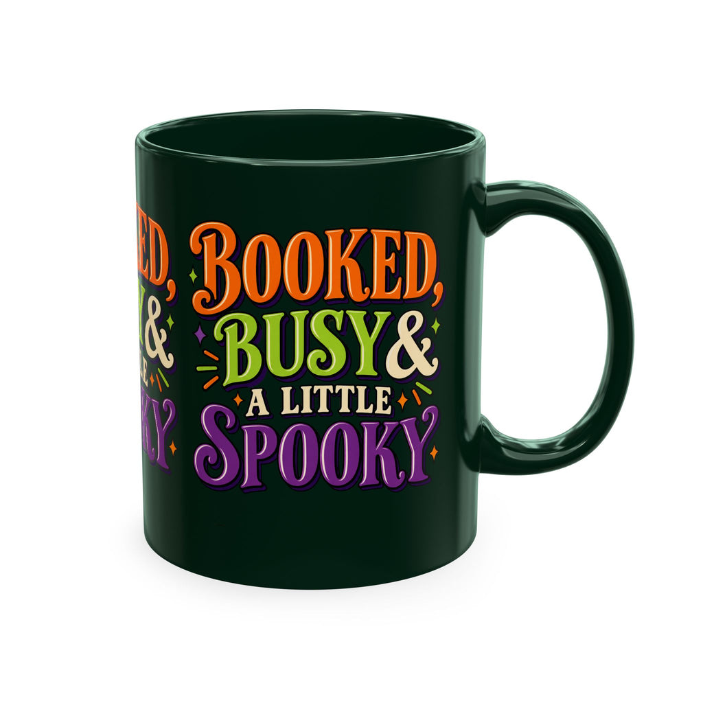 Booked, Busy & a Little Spooky Mug — Halloween Book Lover Coffee Cup