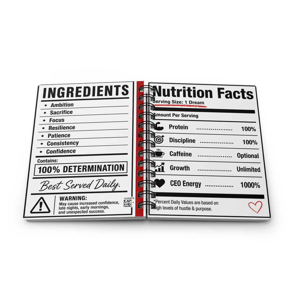 Nutrition Facts: CEO Edition Spiral Journal | 150-Page Motivational Notebook for Entrepreneurs, Small Business Owners & Goal Getters