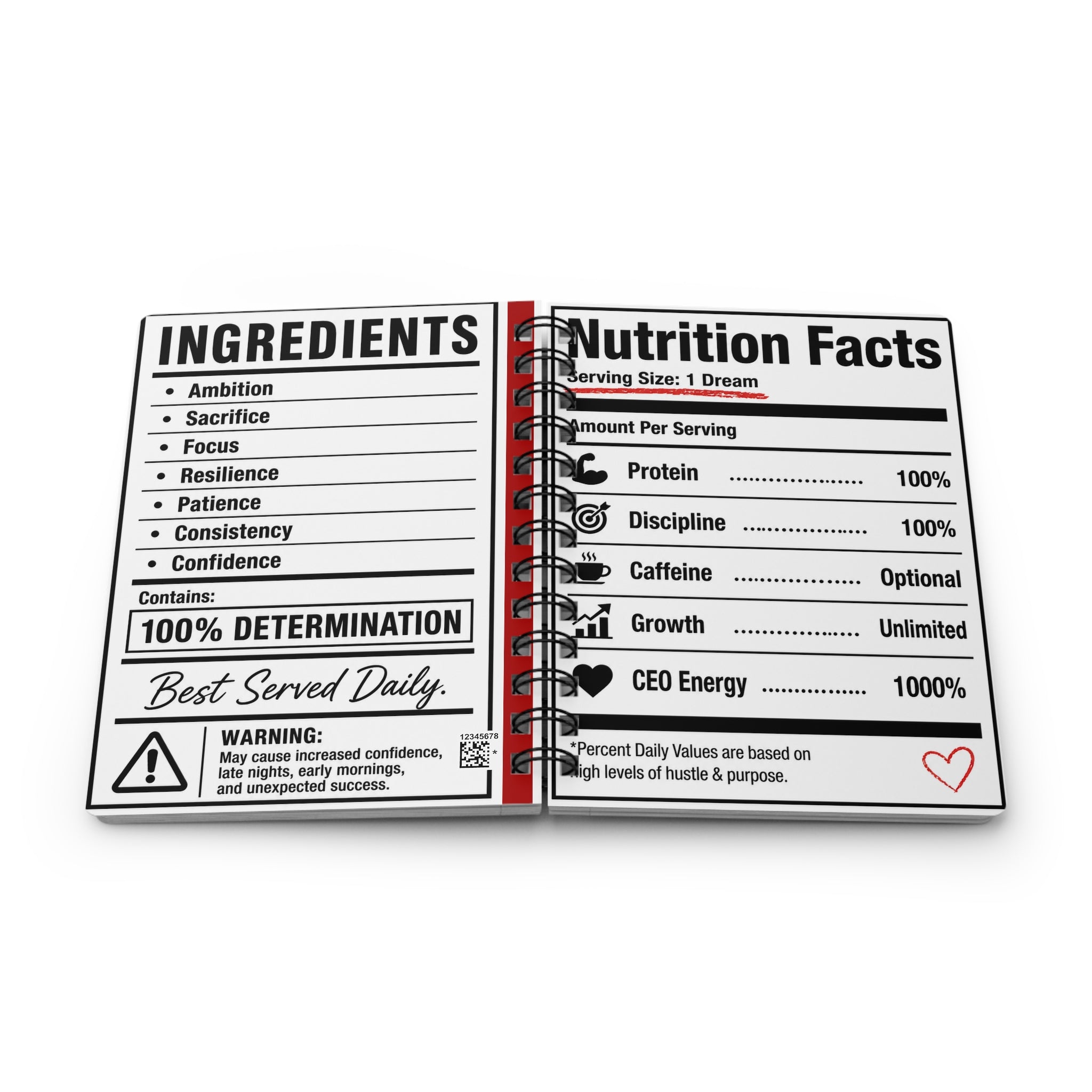 Nutrition Facts: CEO Edition Spiral Journal | 150-Page Motivational Notebook for Entrepreneurs, Small Business Owners & Goal Getters
