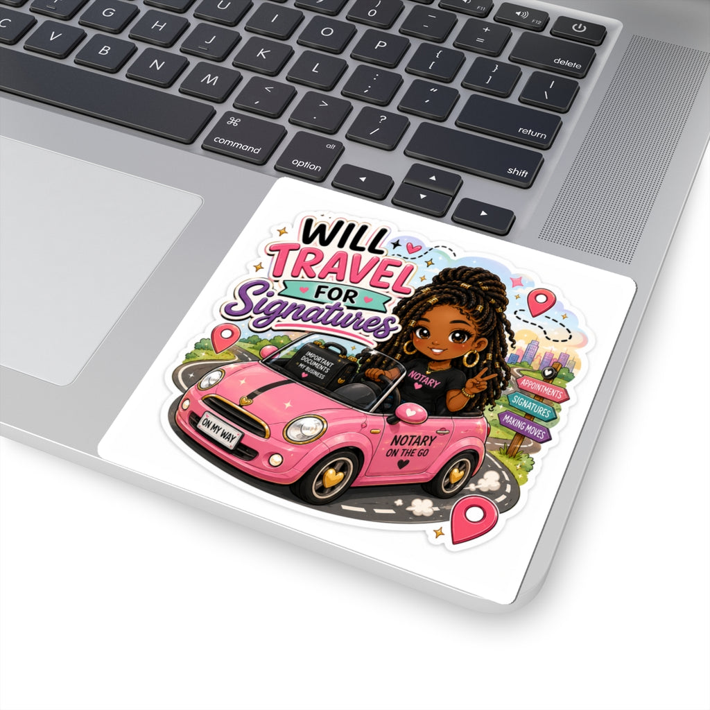 🚗 Will Travel for Signatures | Kawaii Mobile Notary Vinyl Sticker
