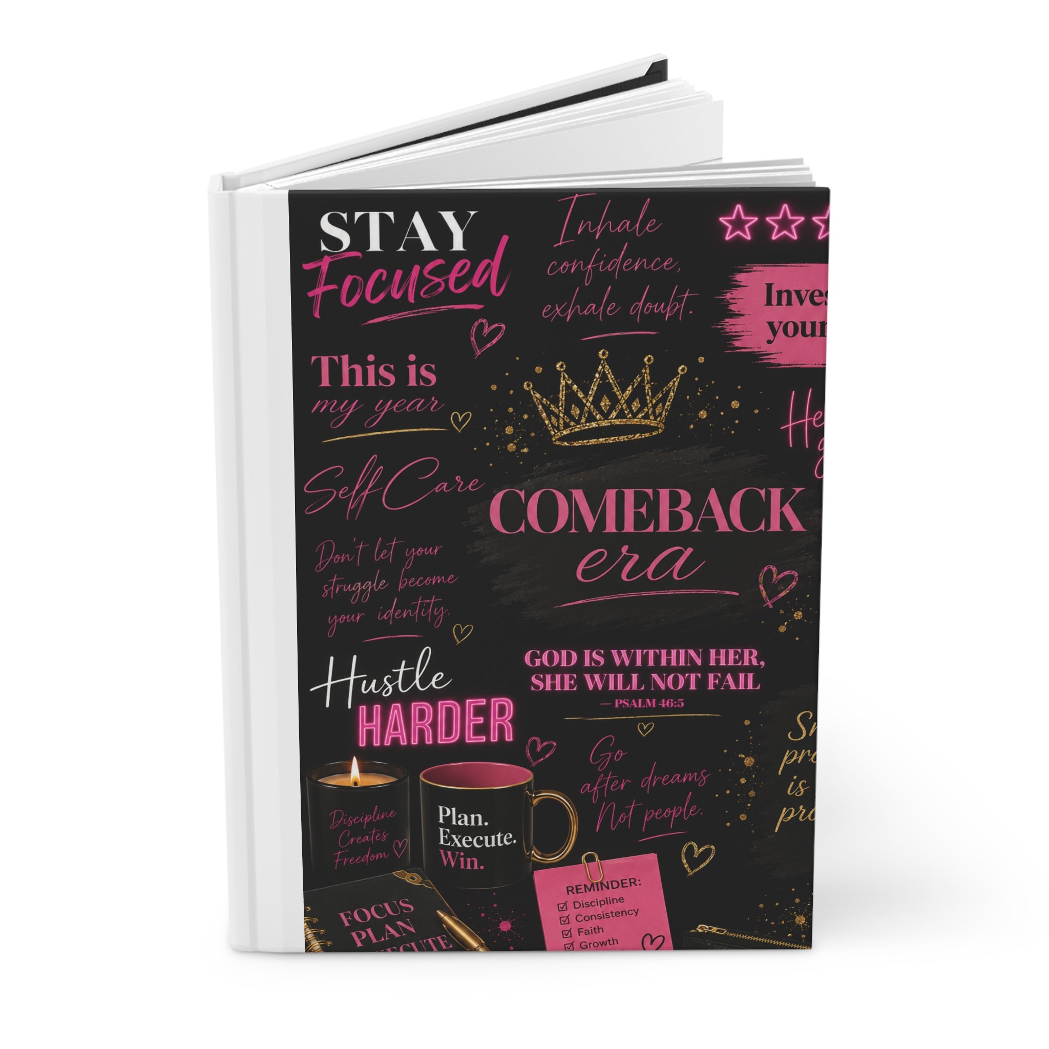 Comeback Era Hardcover Journal | Pink & Gold Motivational Notebook for Women