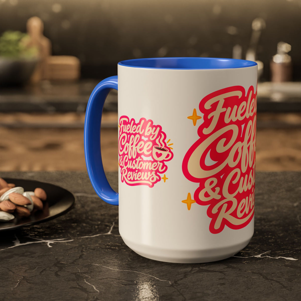 Fueled by Coffee & Customer Reviews Accent Mug — Small-Business Owner Coffee Cup