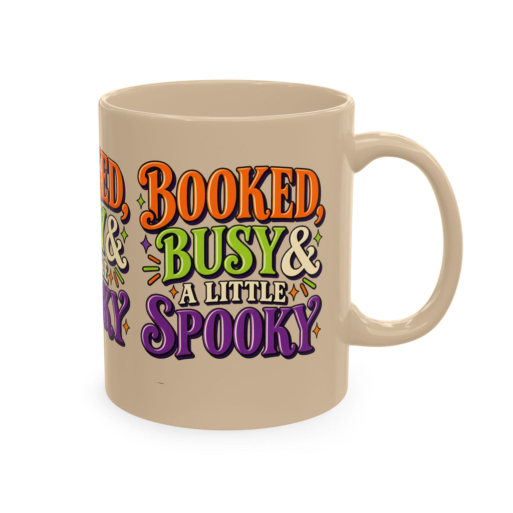 Booked, Busy & a Little Spooky Mug — Halloween Book Lover Coffee Cup