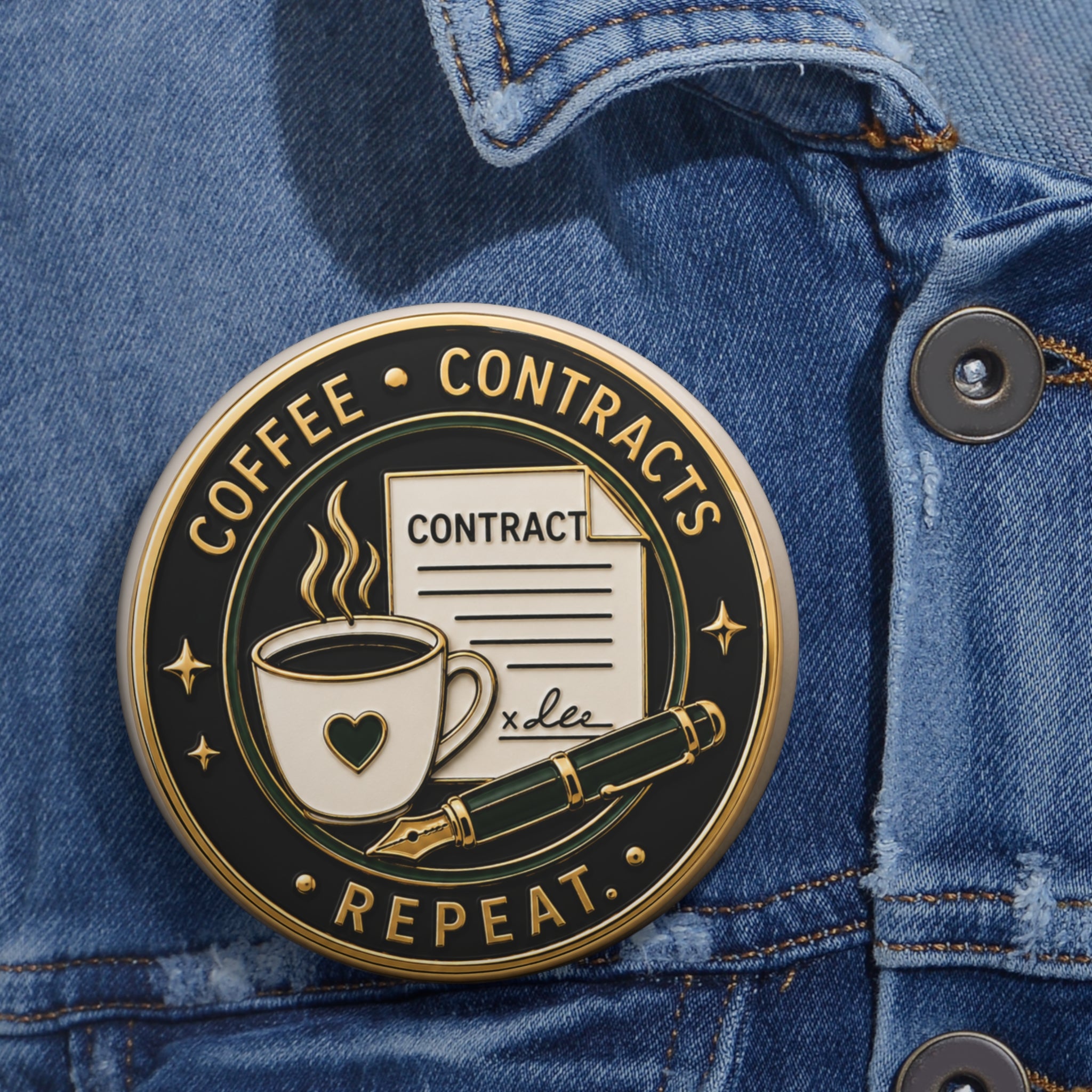 ☕ Coffee. Contracts. Repeat. | Notary Button Pin