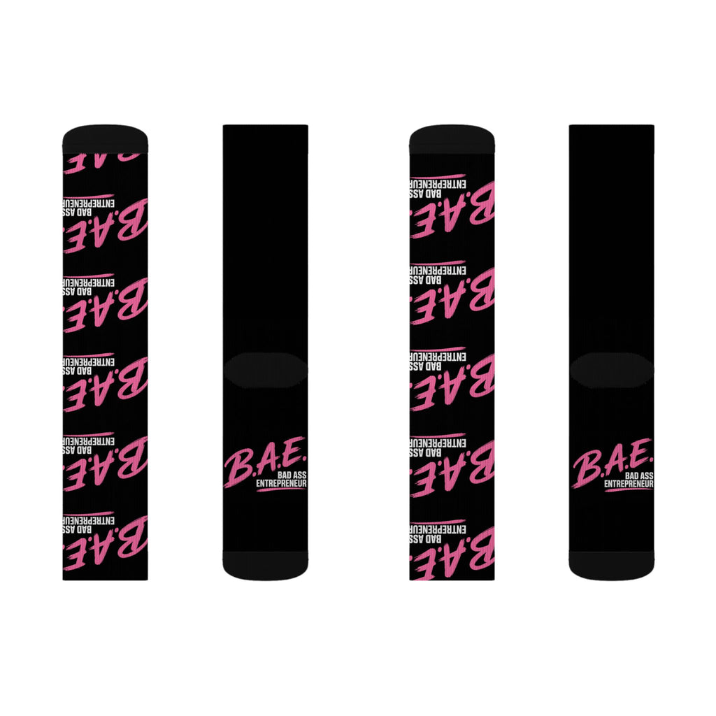 B.A.E. Crew Socks | Bad Ass Entrepreneur Black & Pink Socks | Gift for Business Owners