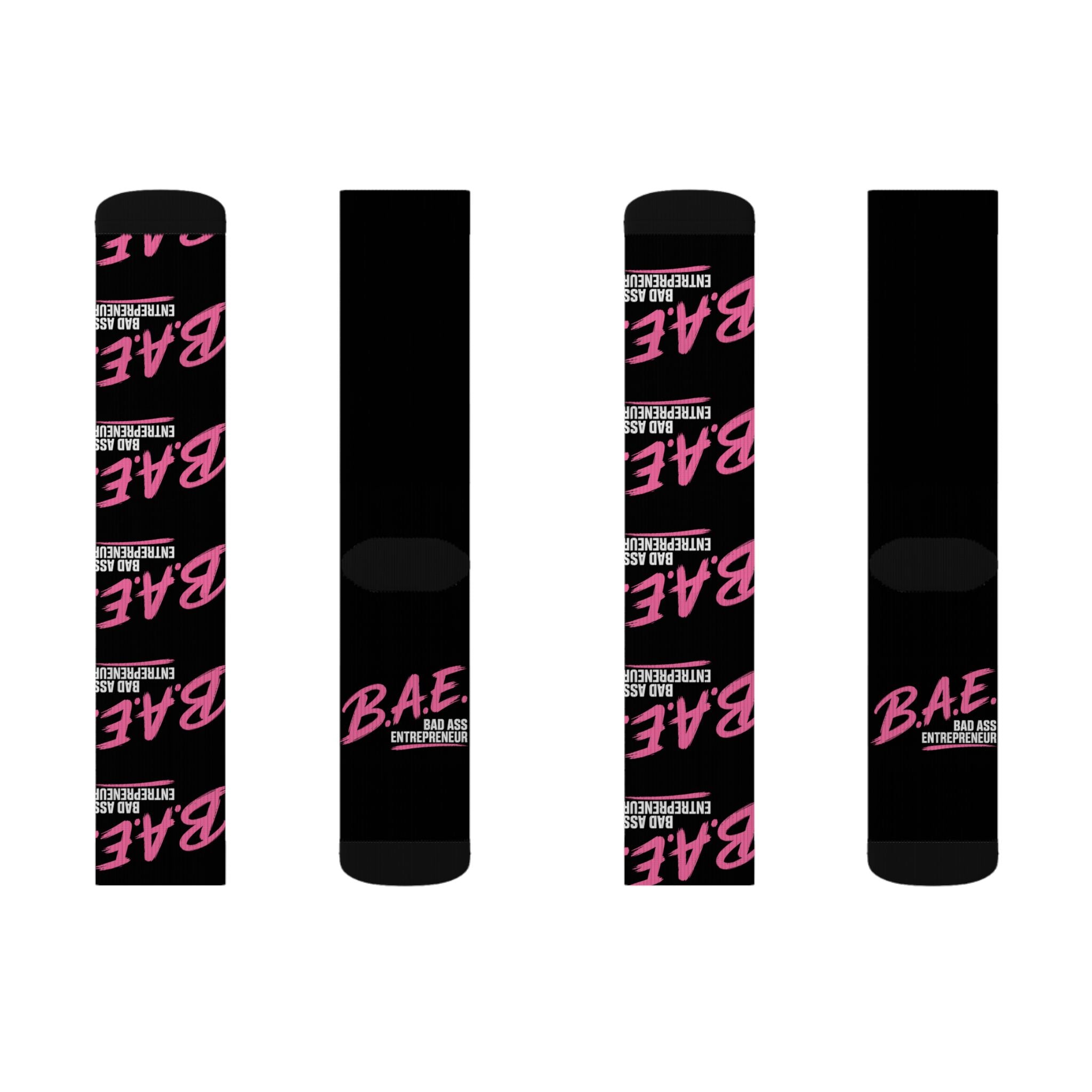 B.A.E. Crew Socks | Bad Ass Entrepreneur Black & Pink Socks | Gift for Business Owners
