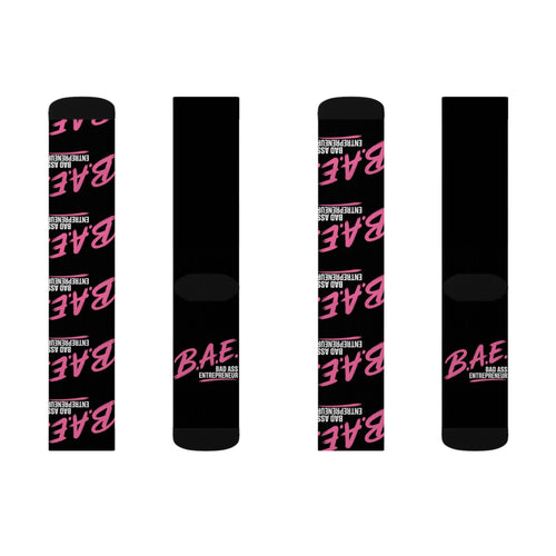 B.A.E. Crew Socks | Bad Ass Entrepreneur Black & Pink Socks | Gift for Business Owners
