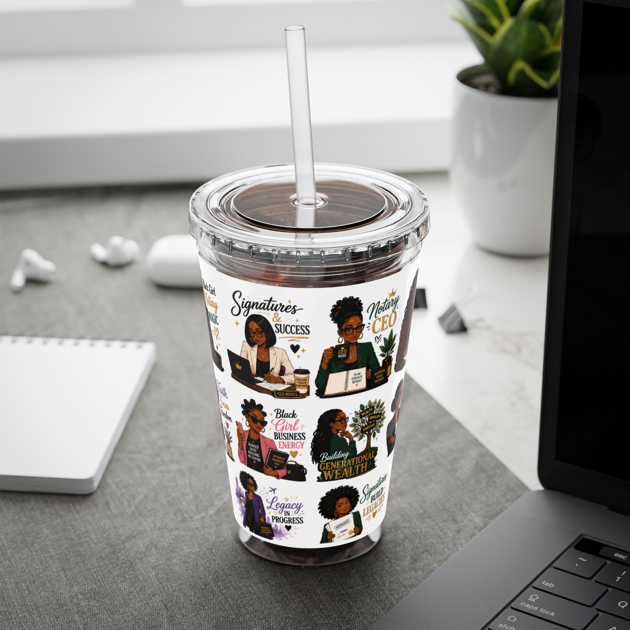 16 oz Acrylic Tumbler – Black Girl Business Energy Collection | Double-Wall Entrepreneur Cup with Straw