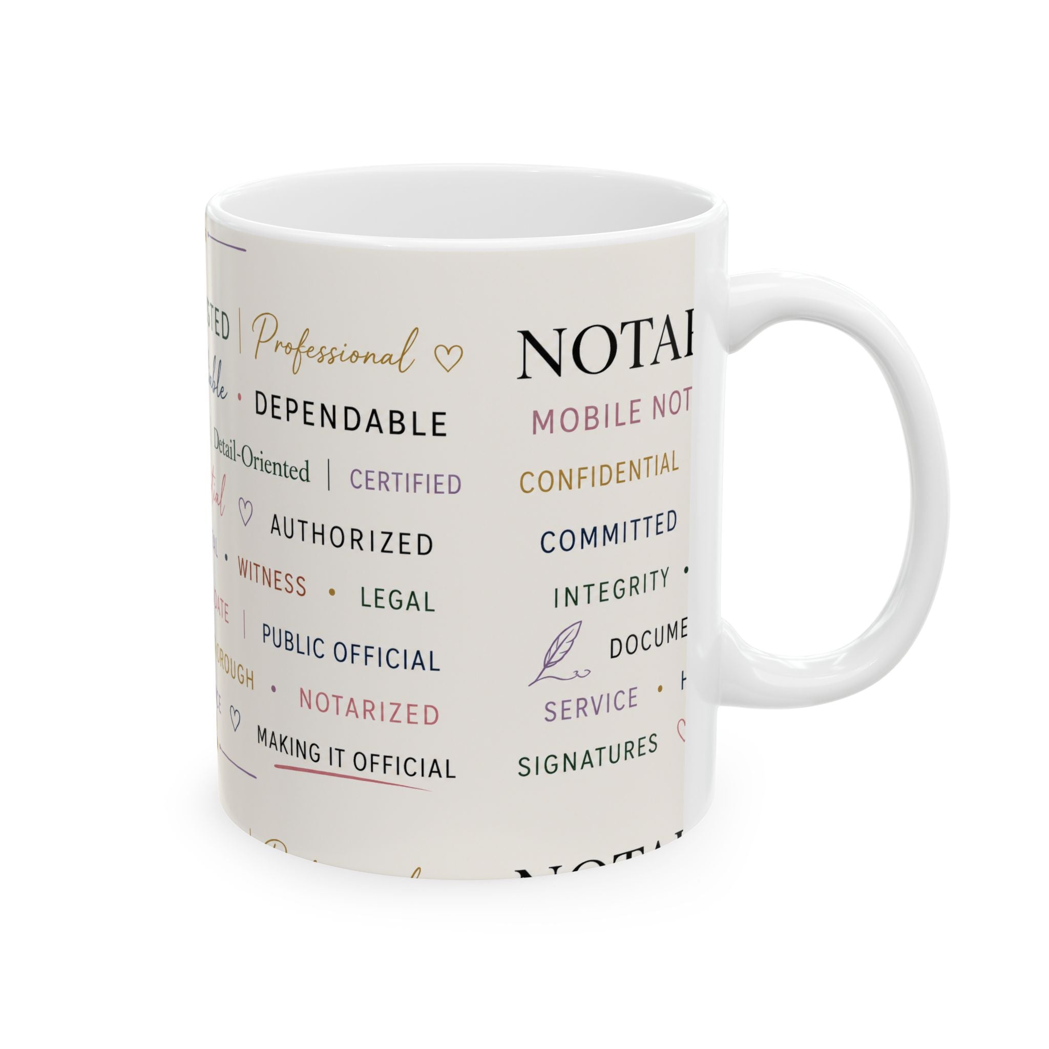 Notary Appreciation Mug | Words of Trust & Integrity Ceramic Coffee Mug | Gift for Notaries Public & Loan Signing Agents