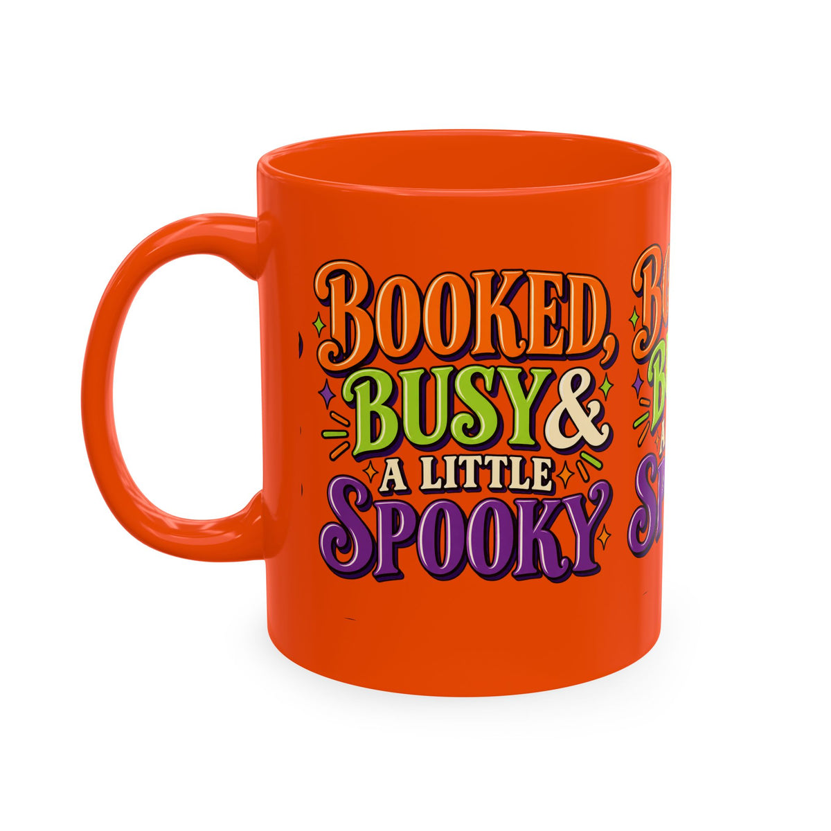 Booked, Busy & a Little Spooky Mug — Halloween Book Lover Coffee Cup
