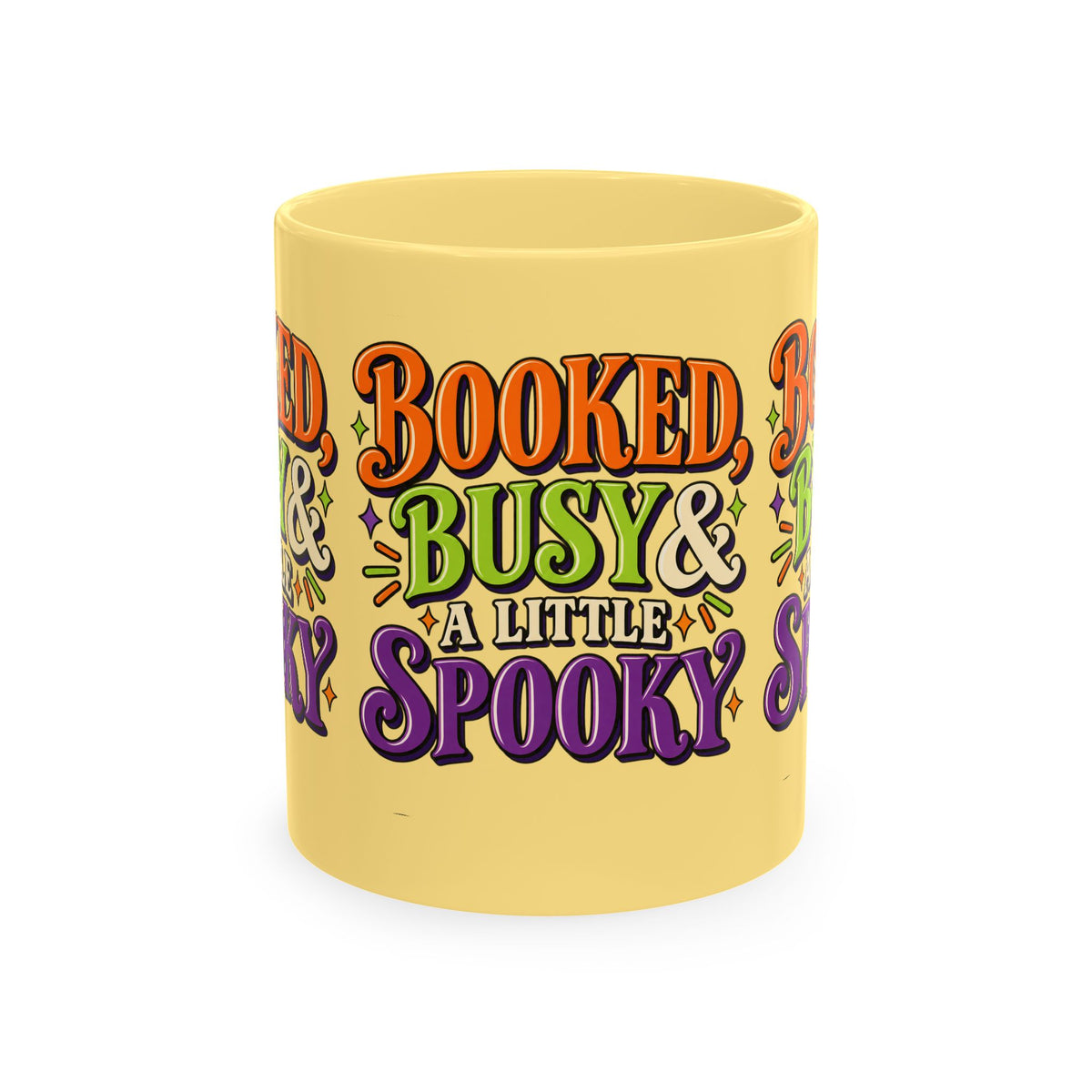 Booked, Busy & a Little Spooky Mug — Halloween Book Lover Coffee Cup