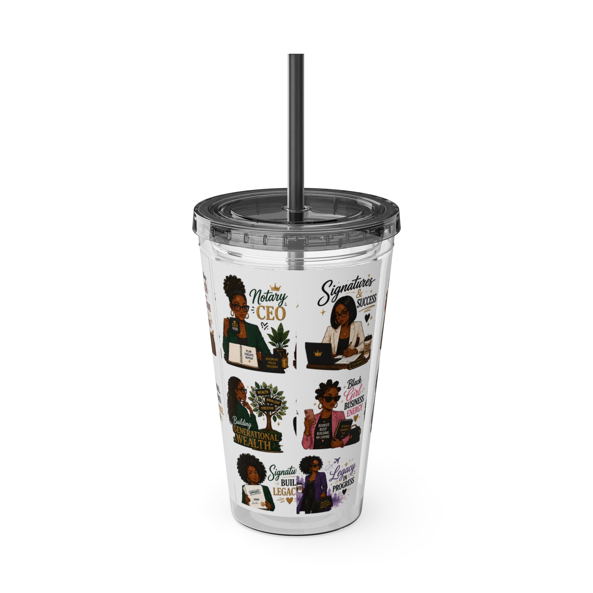 16 oz Acrylic Tumbler – Black Girl Business Energy Collection | Double-Wall Entrepreneur Cup with Straw
