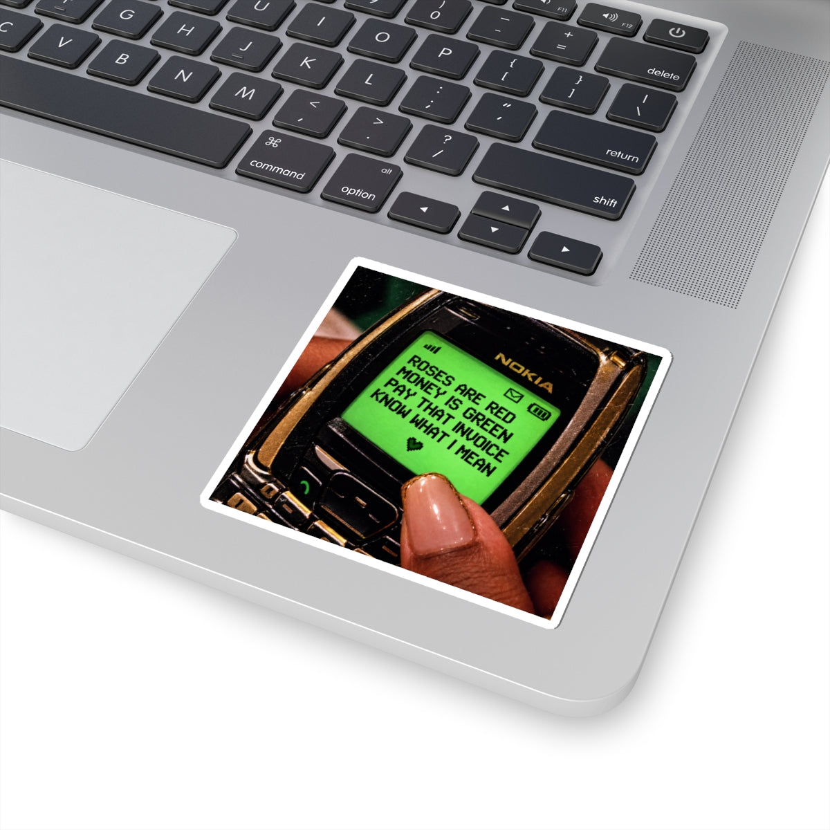Retro Nokia Sticker — "Roses Are Red, Money Is Green" Text Kiss-Cut Sticker
