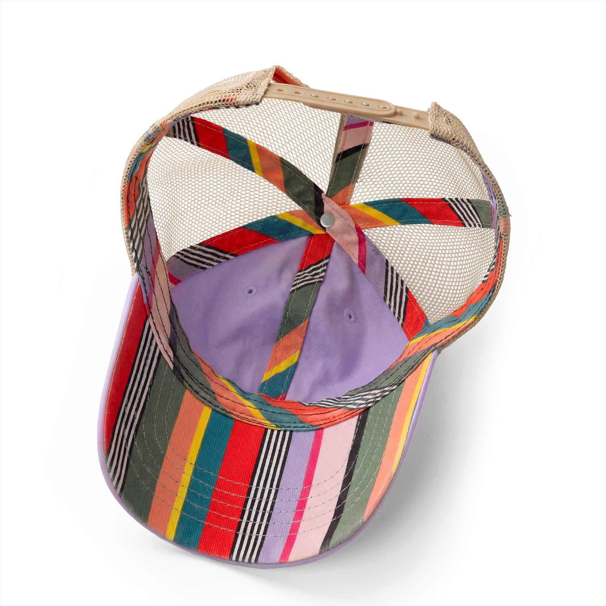Notary Mama Women's Washed Mesh-Back Cap | Lavender Ponytail Trucker Hat with Colorful Stripe Undervisor