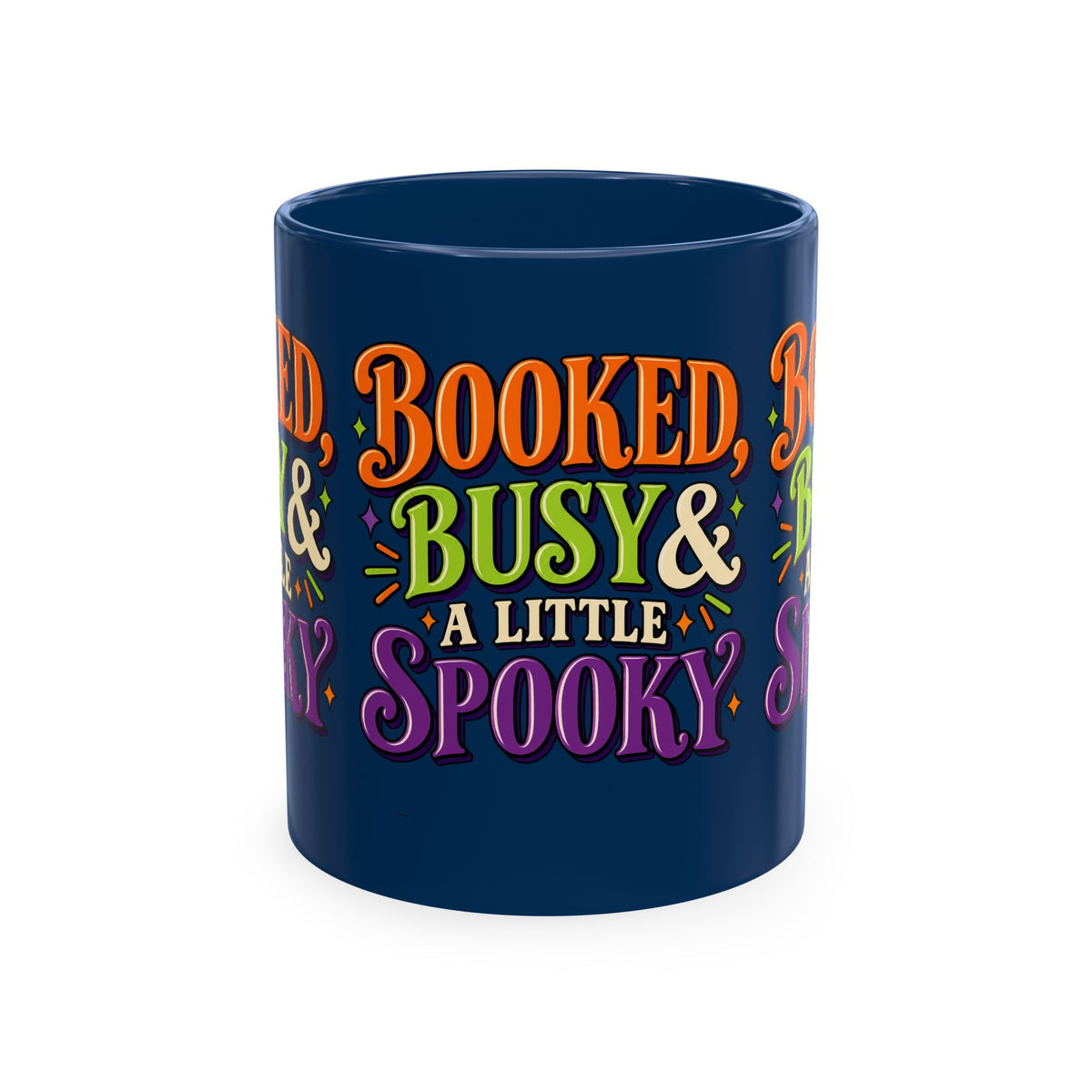 Booked, Busy & a Little Spooky Mug — Halloween Book Lover Coffee Cup