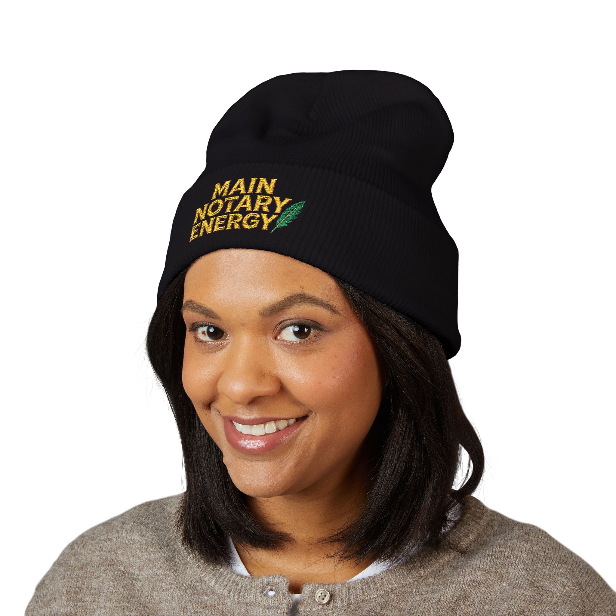 Main Notary Energy Embroidered Cuffed Beanie | Notary Public Gift