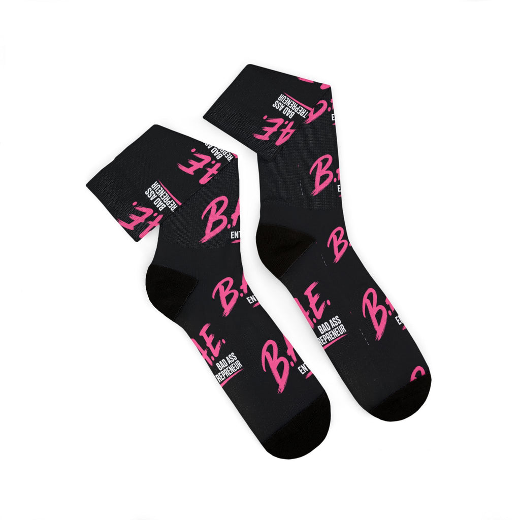 B.A.E. Crew Socks | Bad Ass Entrepreneur Black & Pink Socks | Gift for Business Owners