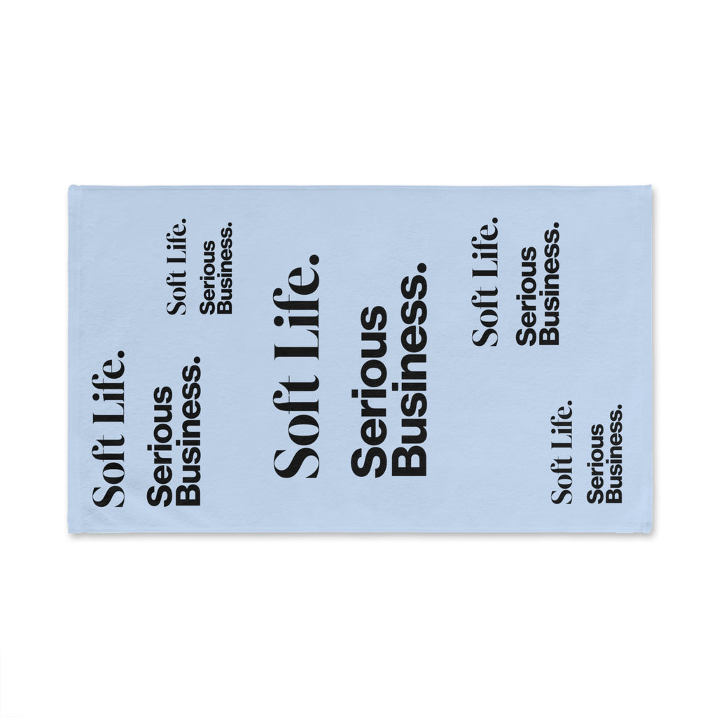 Soft Life. Serious Business. Baby Blue Hand Towel — Trendy Minimal Text Pattern