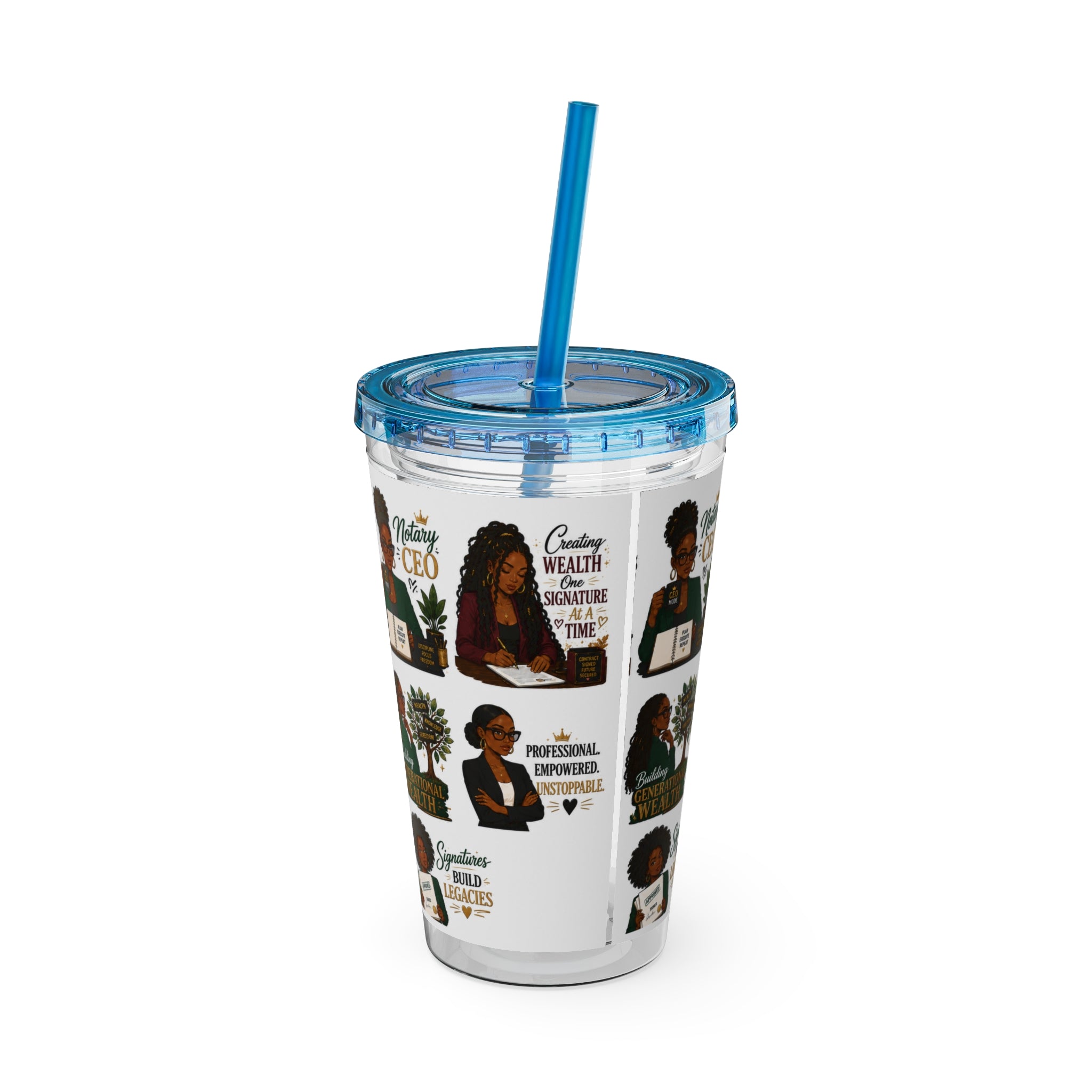 16 oz Acrylic Tumbler – Black Girl Business Energy Collection | Double-Wall Entrepreneur Cup with Straw