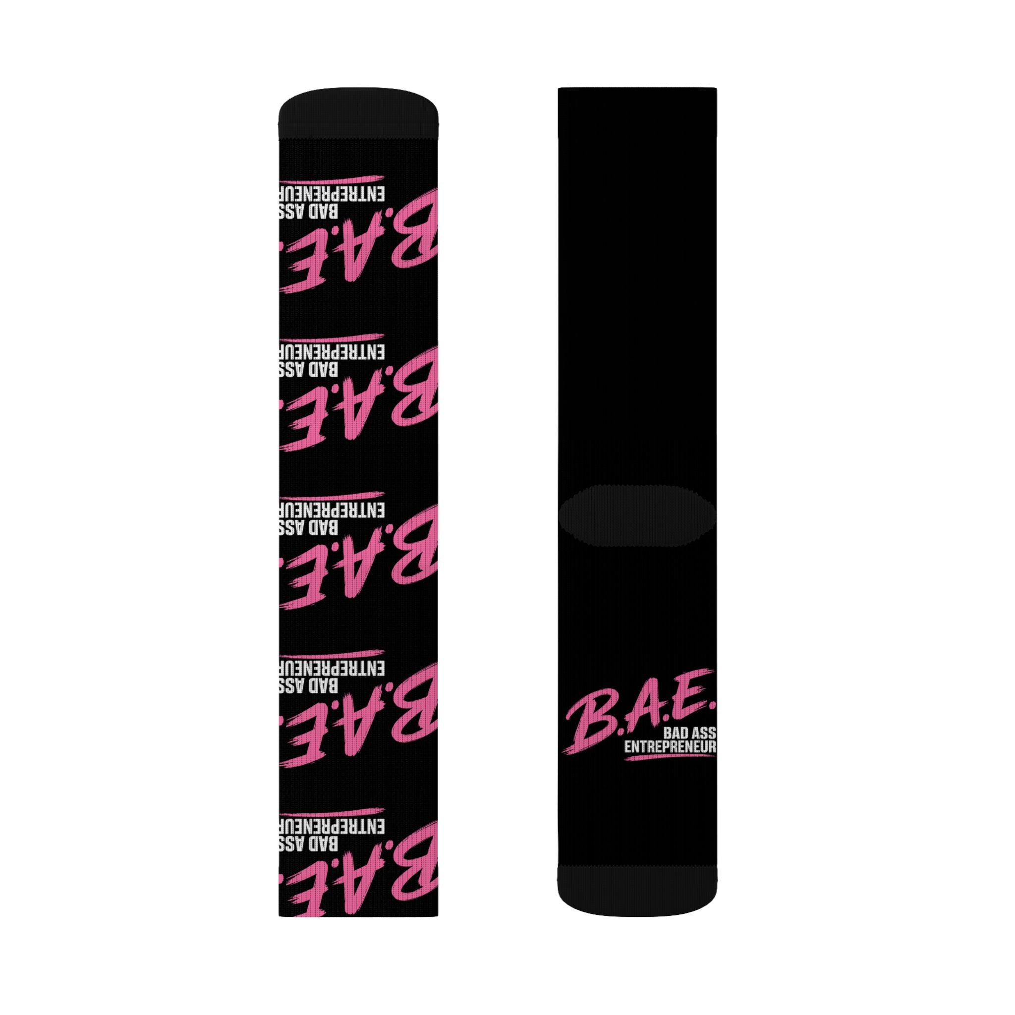 B.A.E. Crew Socks | Bad Ass Entrepreneur Black & Pink Socks | Gift for Business Owners