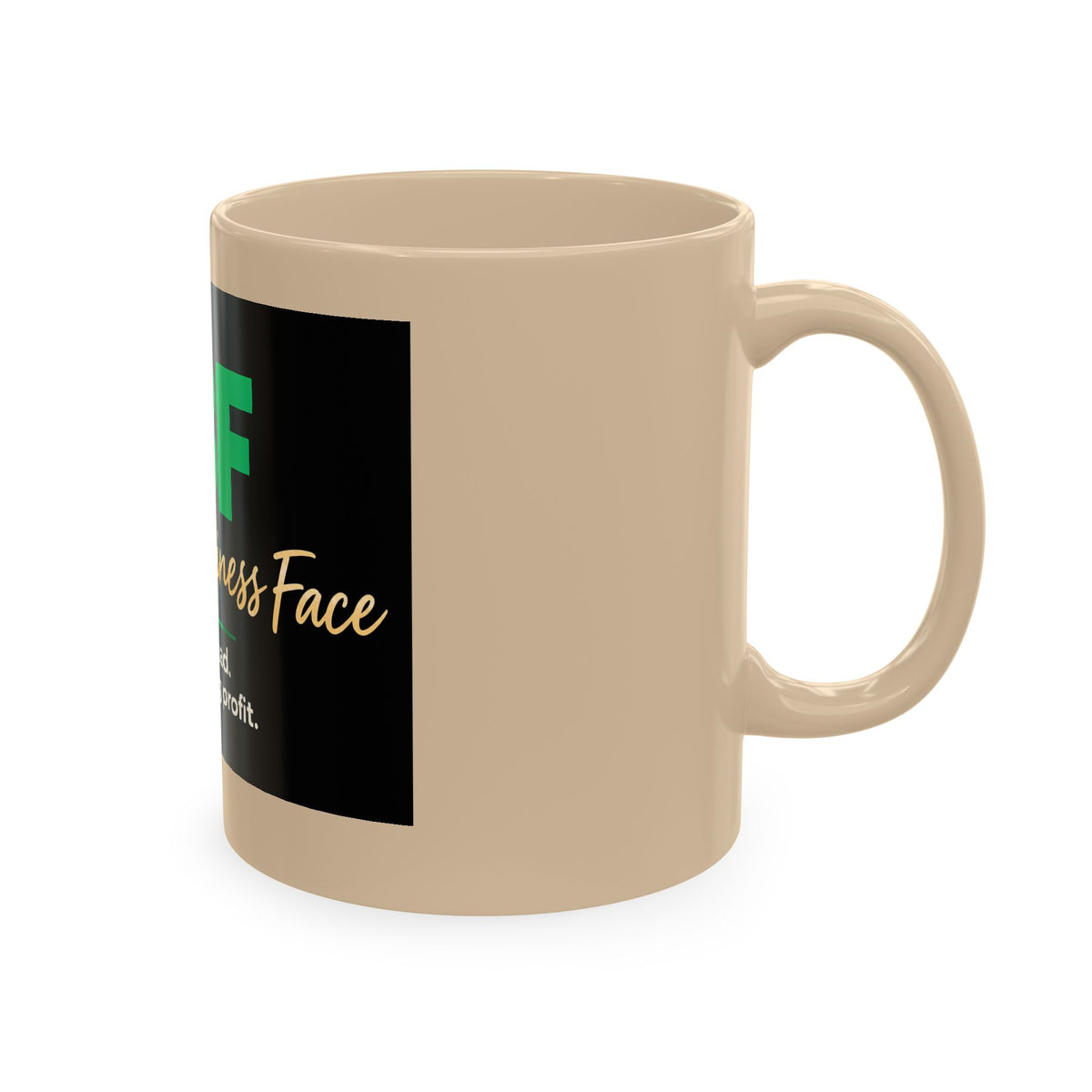 Resting Business Face Cursive Ceramic Mug — "RBF: I'm not mad. I'm calculating profit."
