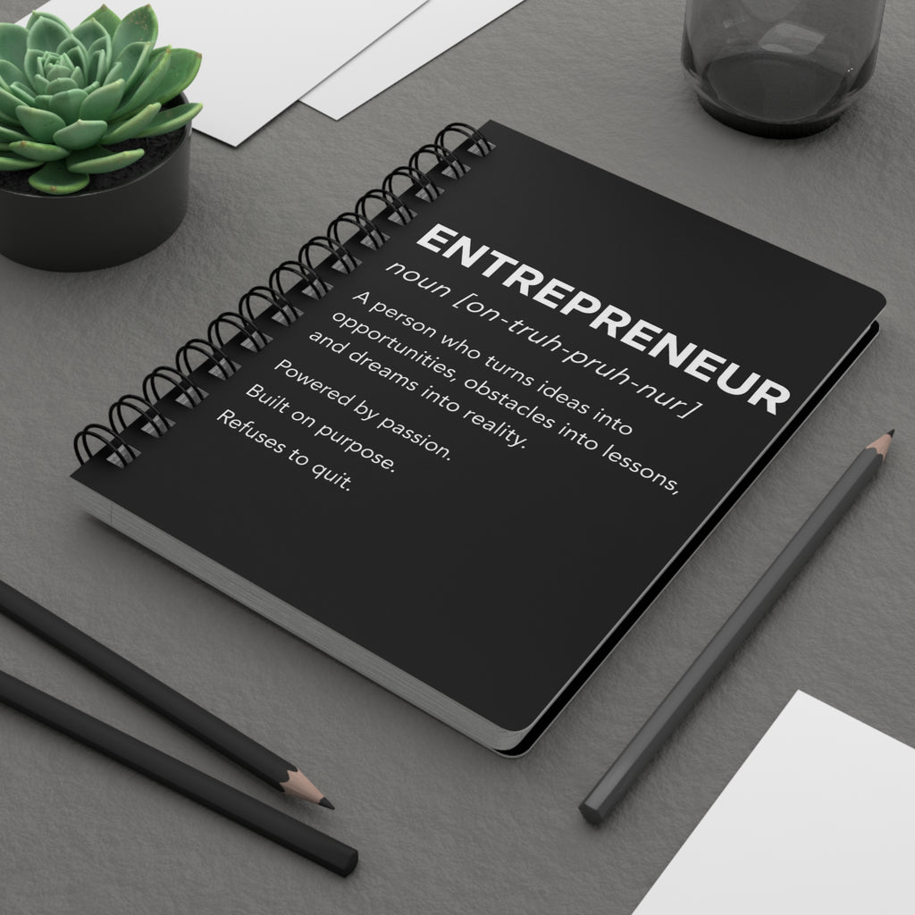 📓 Entrepreneur Definition Spiral Journal | Minimalist Business Notebook | Entrepreneur Planner | CEO Journal | Black & White Success Notebook