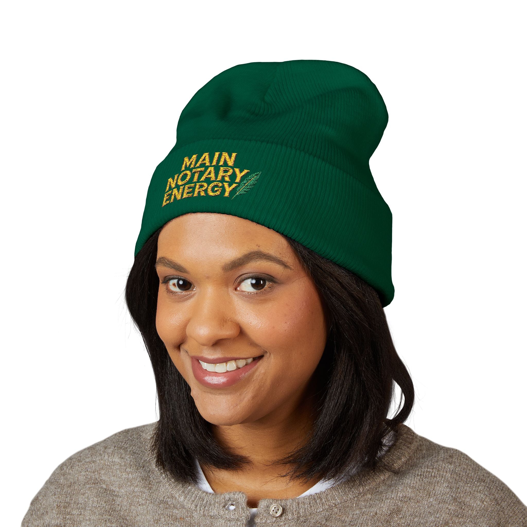 Main Notary Energy Embroidered Cuffed Beanie | Notary Public Gift