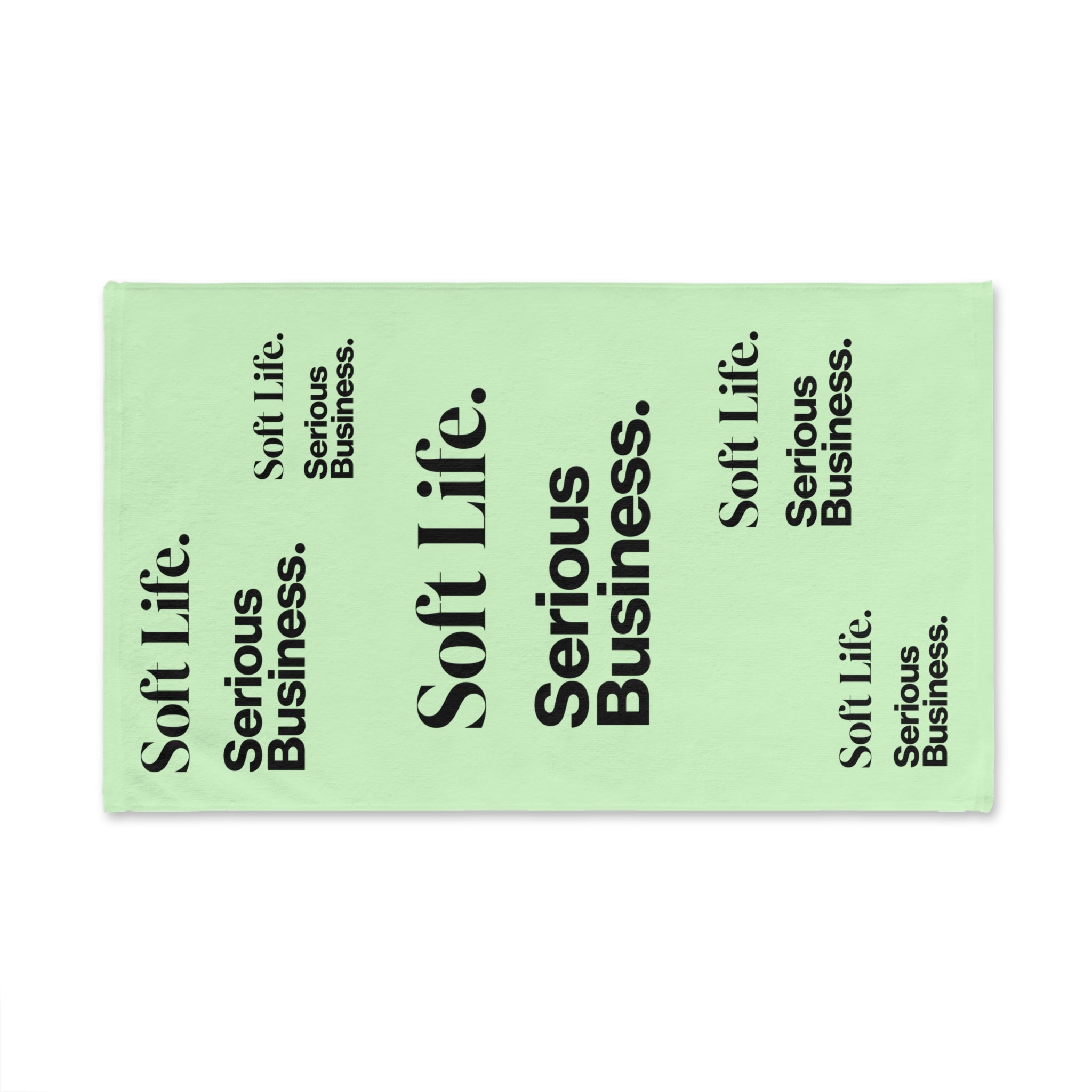 Soft Life. Serious Business. Mint Hand Towel — Trendy Minimal Text Pattern