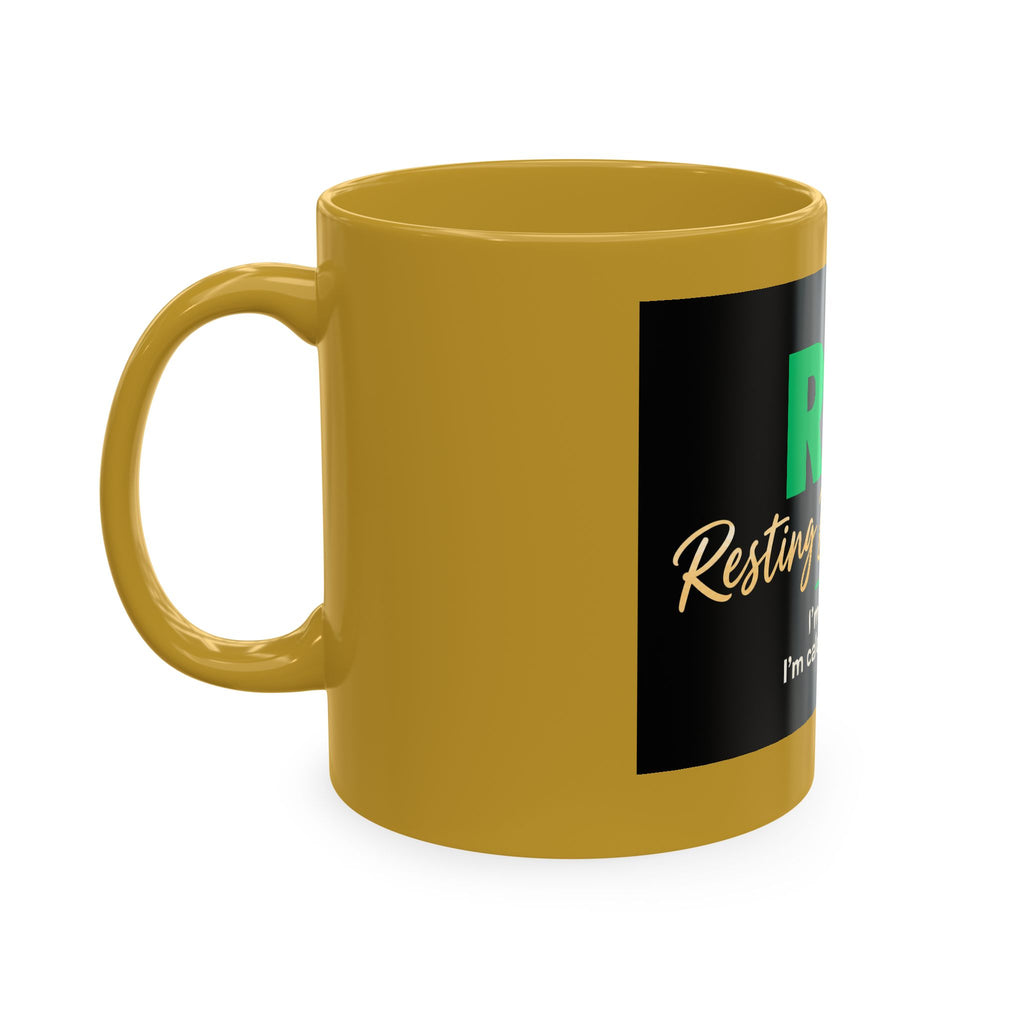 Resting Business Face Cursive Ceramic Mug — "RBF: I'm not mad. I'm calculating profit."