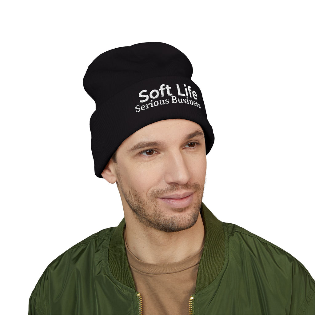 Soft Life. Serious Business. Embroidered Cuffed Beanie | Cozy Entrepreneur Winter Hat