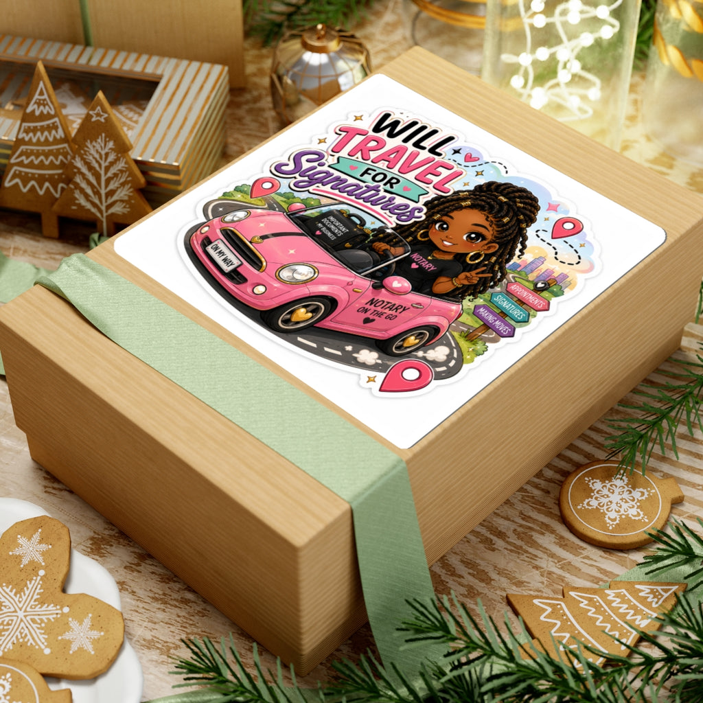 🚗 Will Travel for Signatures | Kawaii Mobile Notary Vinyl Sticker