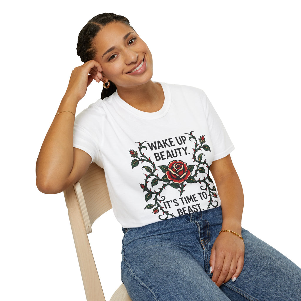 Wake Up Beauty, It’s Time to Beast Tee — Rose & Thorn Graphic Shirt