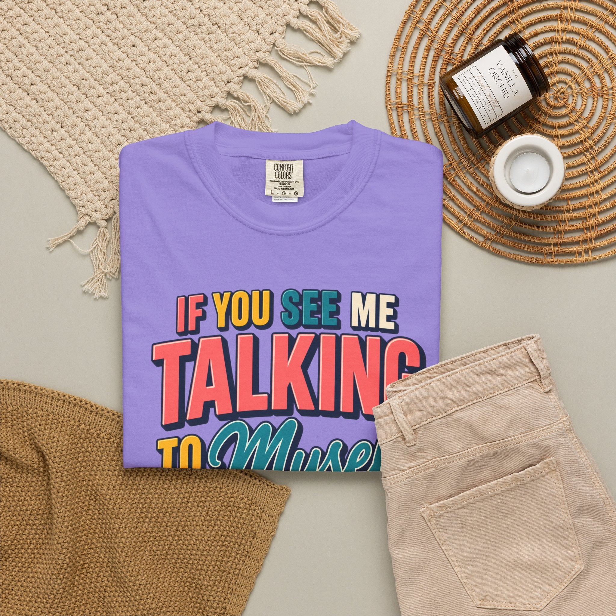Funny Staff Meeting T-Shirt — “If You See Me Talking to Myself” Colorful Typography Graphic Tee